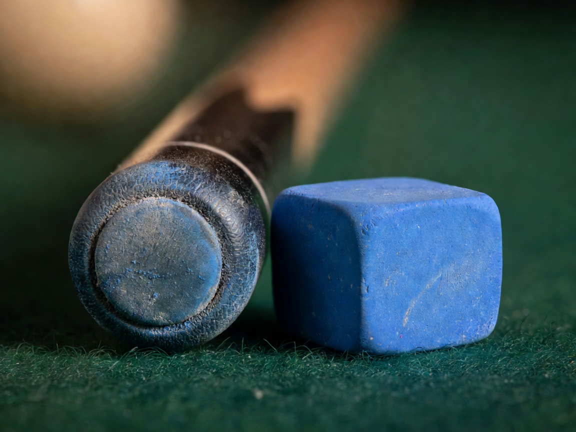 Close up of a pool cue tip and chalk